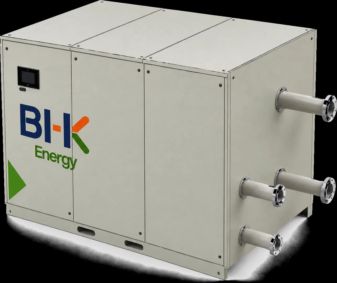 Die Einheit RHP1000 von BI-K Energy in Dreiviertelansicht mit den Flanschanschlüssen